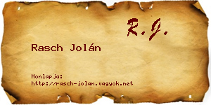 Rasch Jolán névjegykártya